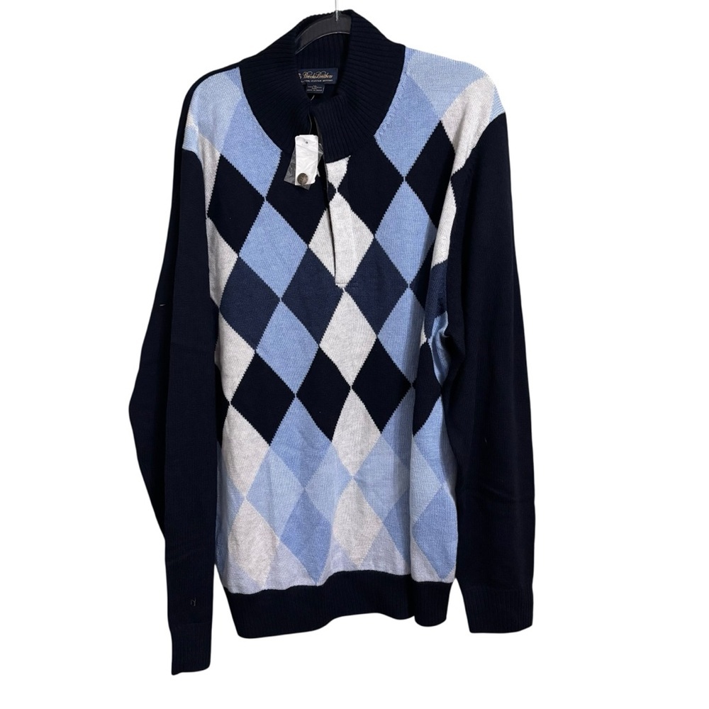 NEW BROOKS BROTHERS SZ XL MERINO WOOL QUARTER BUTTON ARGYLE